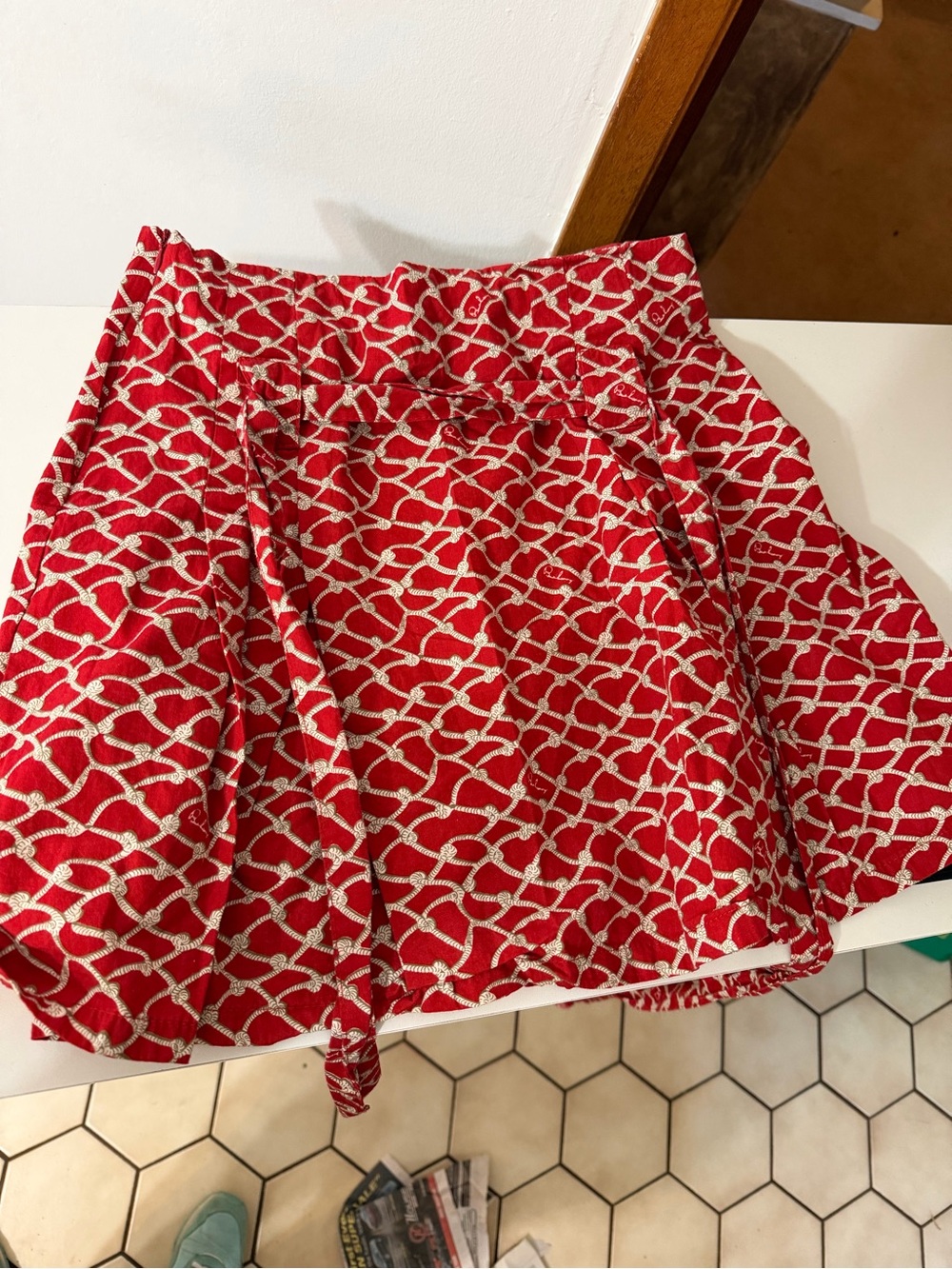 Burberry London Red Rope Print Cotton Midi Skirt Medium